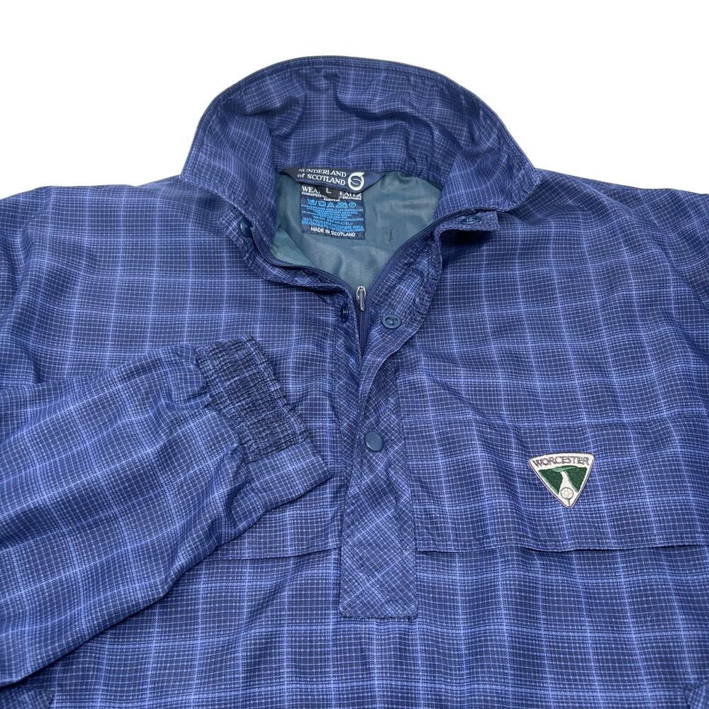 Sunderland Of Scotland Large Blue Plaid 1/4 Snap Button Pullover Windbreaker